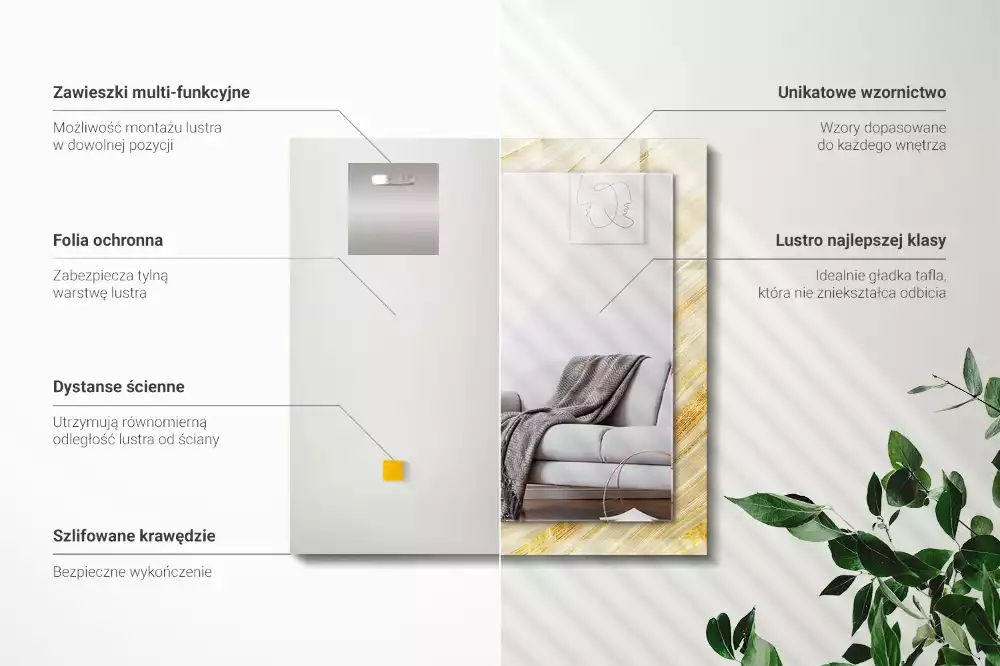 Specchio rettangolare decoro Linee astratte gialle