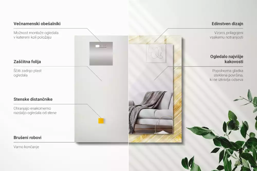 Specchio rettangolare decoro Linee astratte gialle