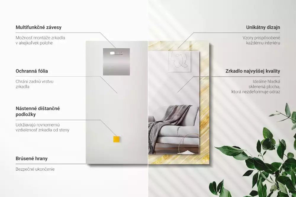 Specchio rettangolare decoro Linee astratte gialle