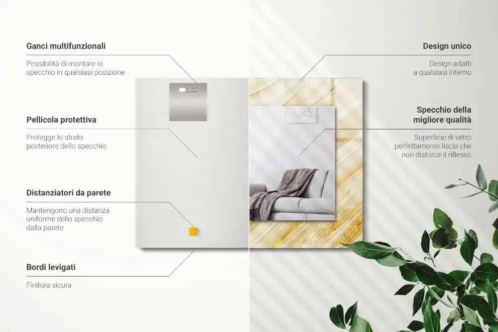 Specchio rettangolare decoro Linee astratte gialle