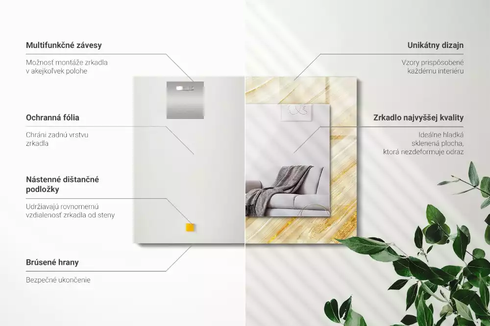 Specchio rettangolare decoro Linee astratte gialle