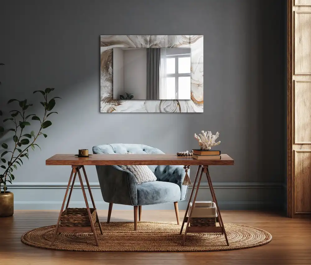 Specchio rettangolare con cornice stampata Motivo astratto in marmo