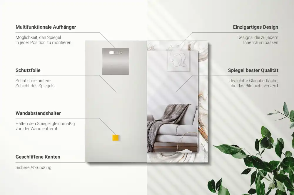 Specchio rettangolare con cornice stampata Motivo astratto in marmo