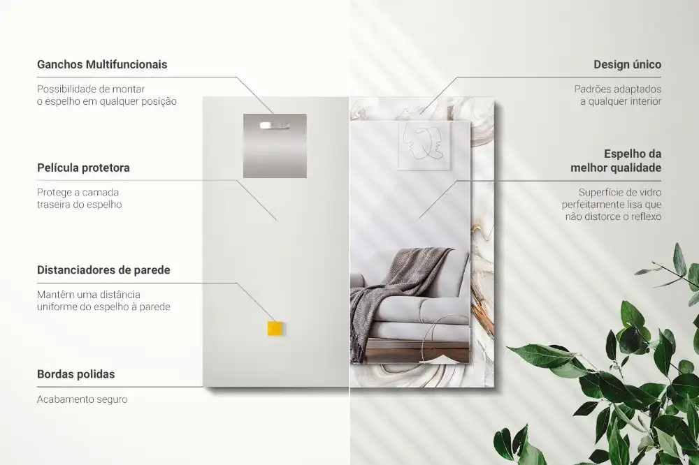 Specchio rettangolare con cornice stampata Motivo astratto in marmo