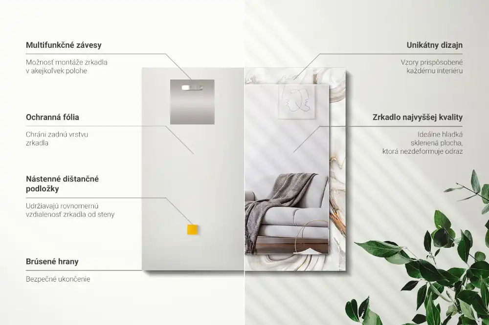 Specchio rettangolare con cornice stampata Motivo astratto in marmo