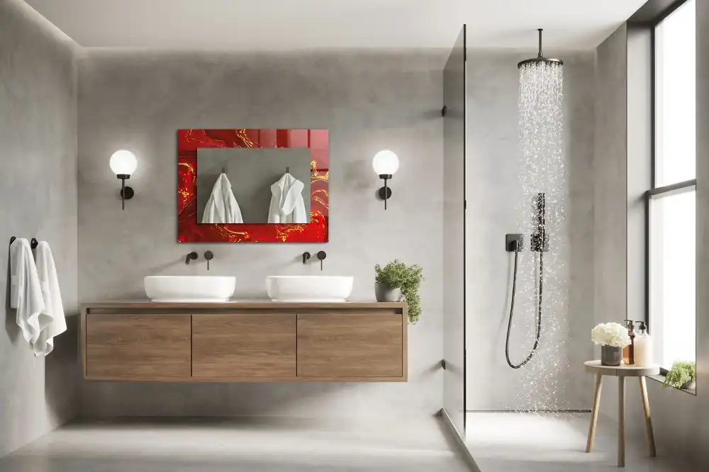 Specchio rettangolare stampato Vernice rossa astratta