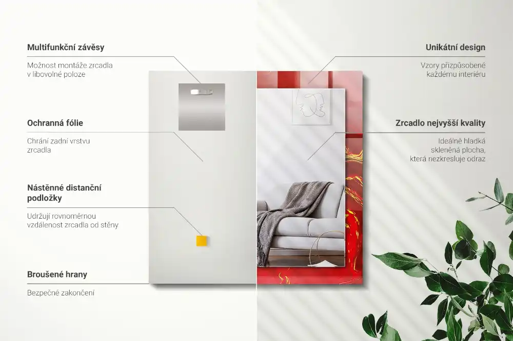 Specchio rettangolare stampato Vernice rossa astratta