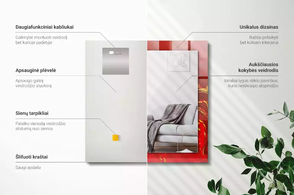 Specchio rettangolare stampato Vernice rossa astratta