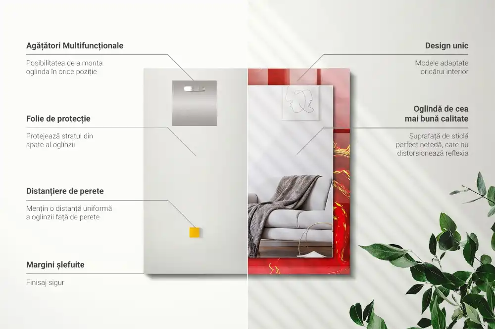 Specchio rettangolare stampato Vernice rossa astratta