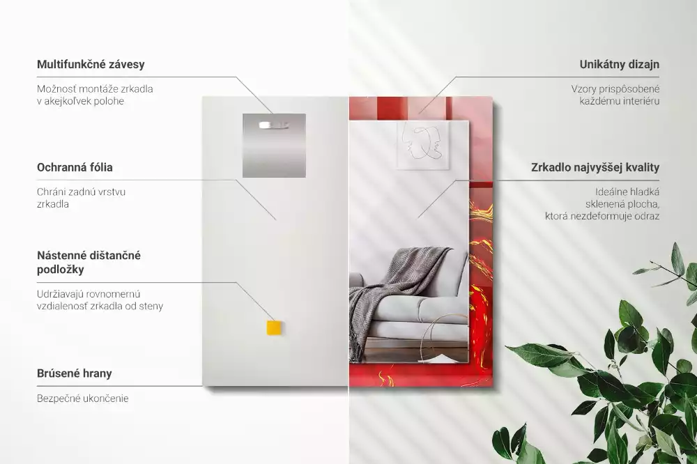 Specchio rettangolare stampato Vernice rossa astratta