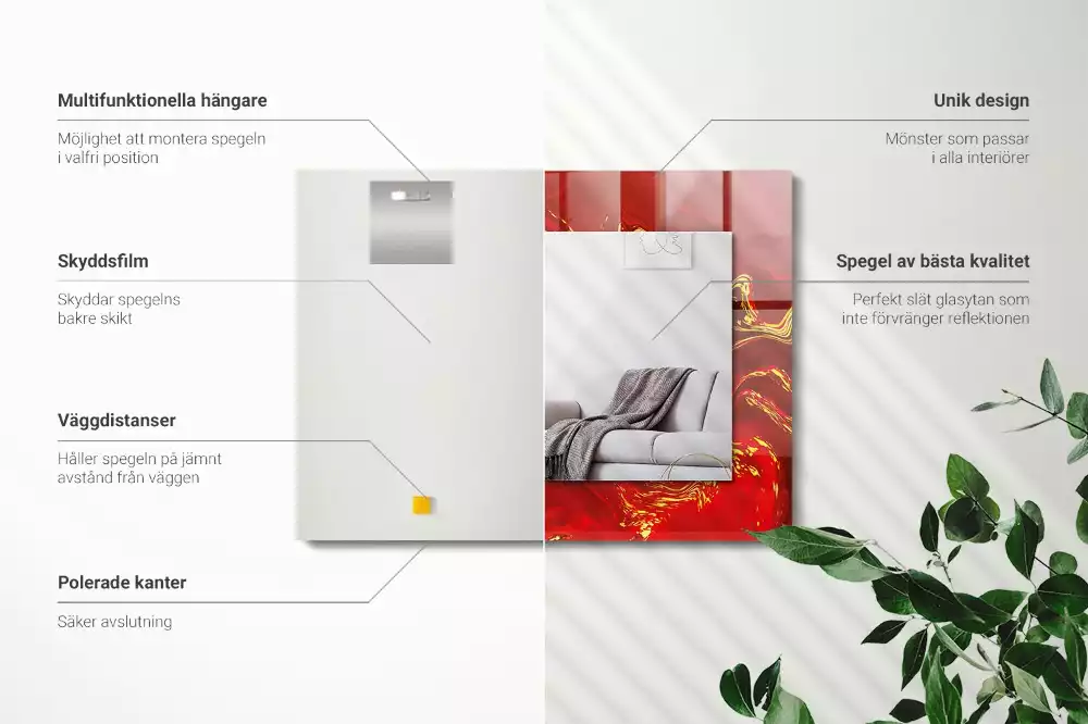 Specchio rettangolare stampato Vernice rossa astratta