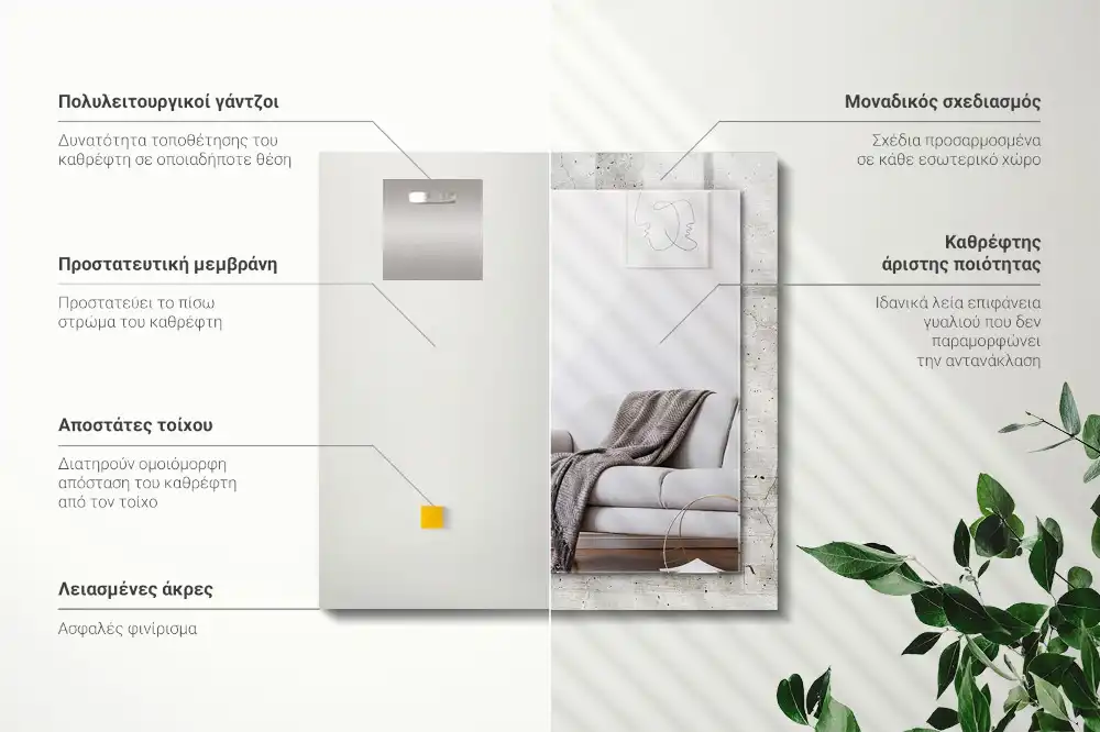 Specchio rettangolare con cornice stampata Muro di cemento incrinato