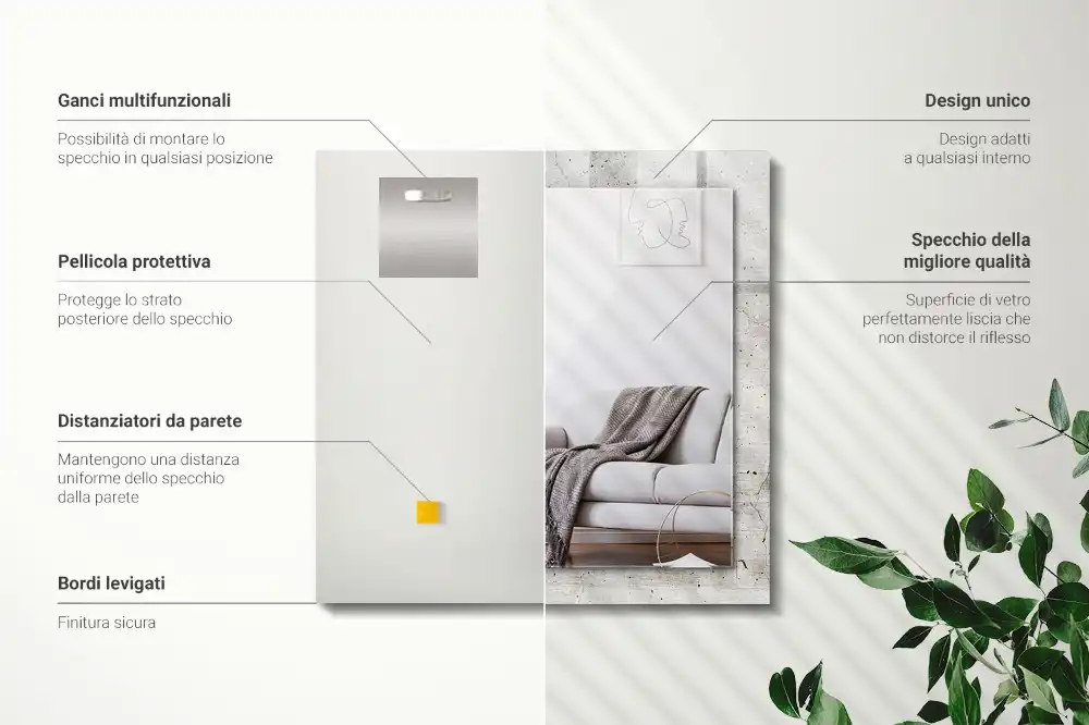 Specchio rettangolare con cornice stampata Muro di cemento incrinato