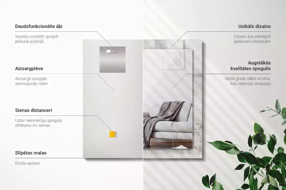 Specchio rettangolare con cornice stampata Muro di cemento incrinato