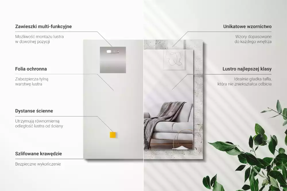 Specchio rettangolare con cornice stampata Muro di cemento incrinato