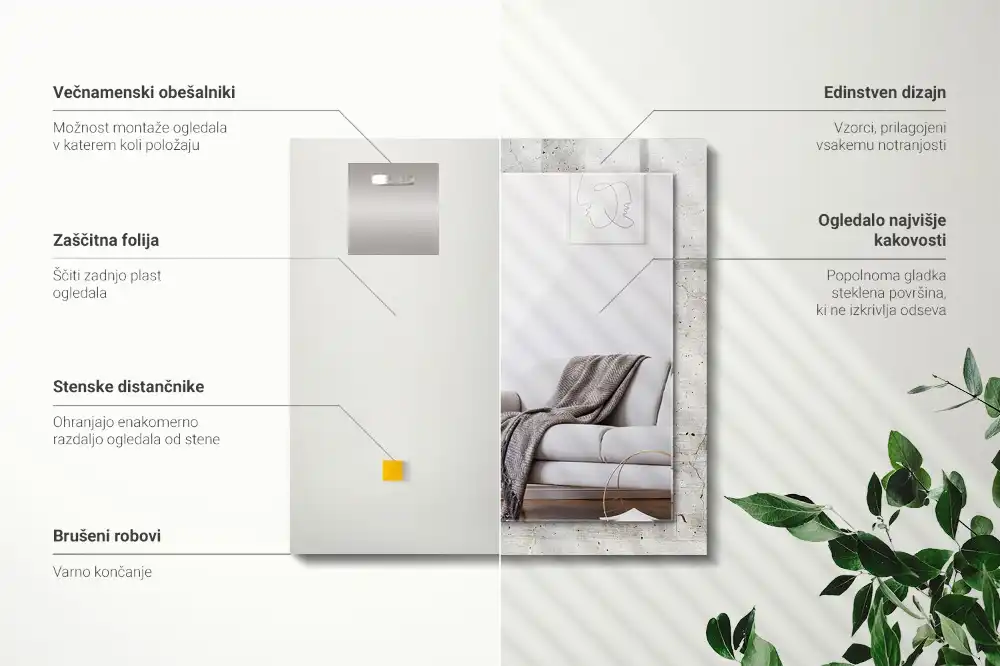 Specchio rettangolare con cornice stampata Muro di cemento incrinato