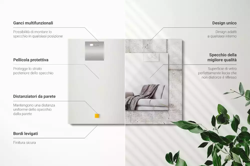 Specchio rettangolare con cornice stampata Muro di cemento incrinato