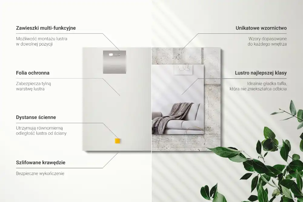 Specchio rettangolare con cornice stampata Muro di cemento incrinato