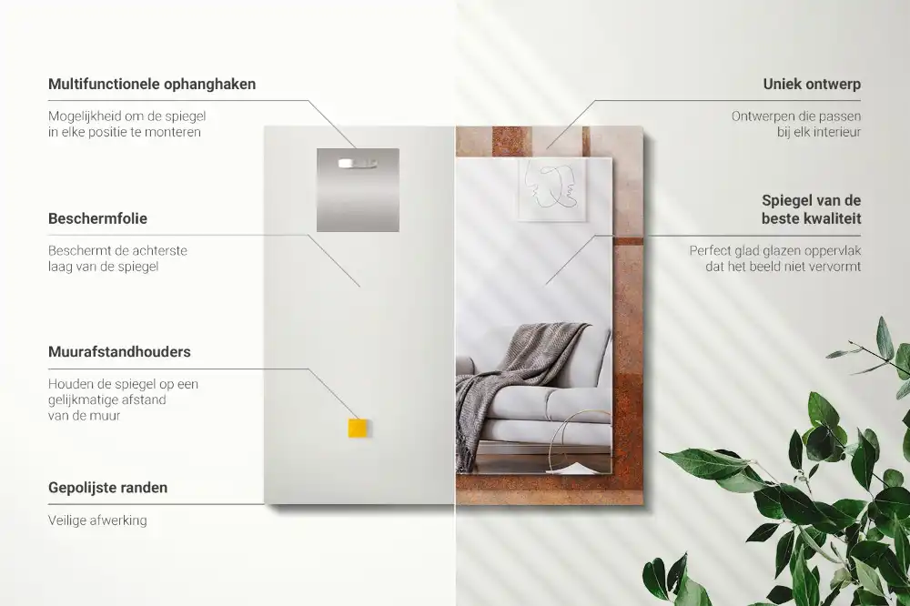 Specchio rettangolare decoro superficie metallica arrugginita