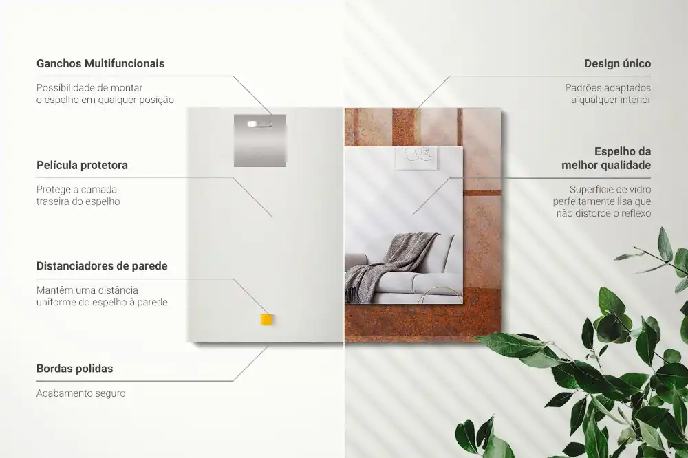 Specchio rettangolare decoro superficie metallica arrugginita