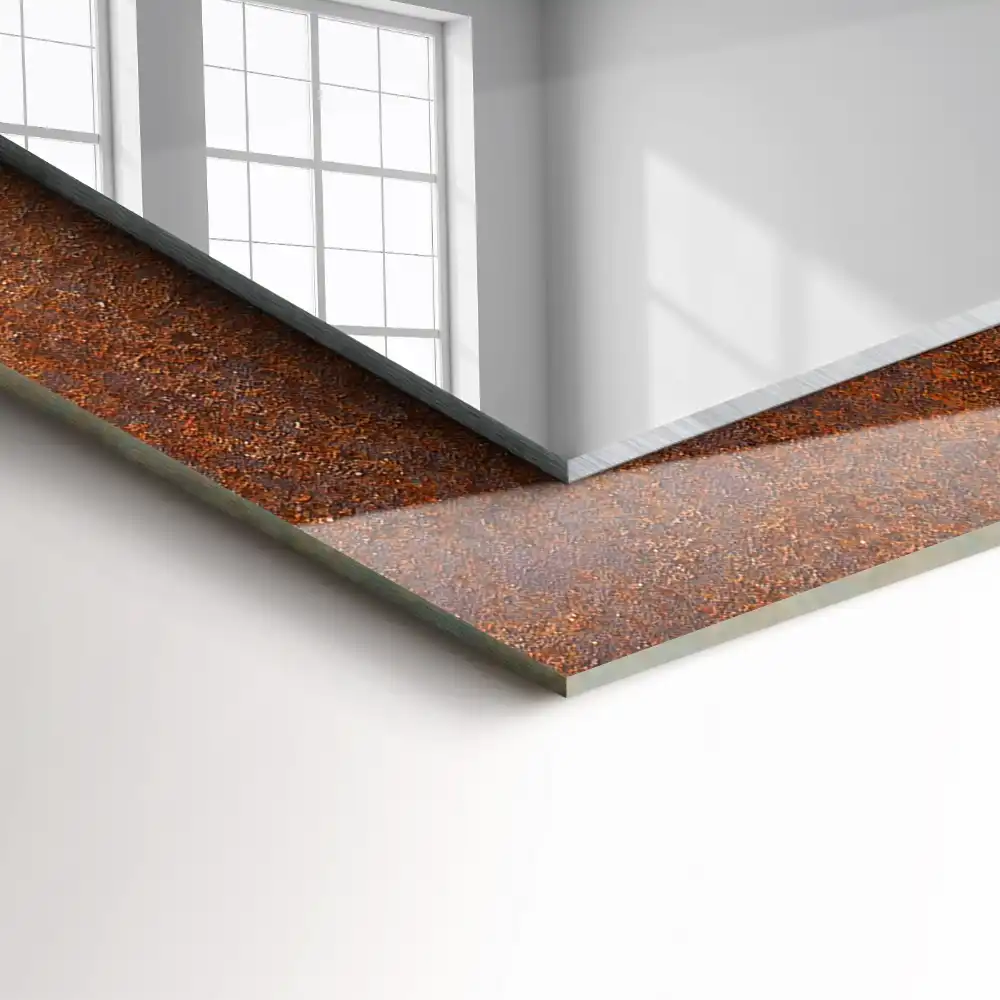 Specchio rettangolare decoro superficie metallica arrugginita