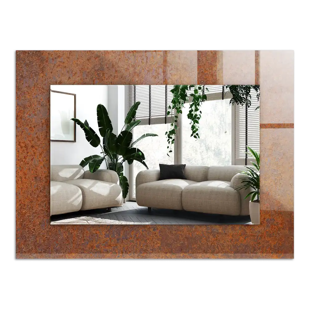 Specchio rettangolare decoro superficie metallica arrugginita