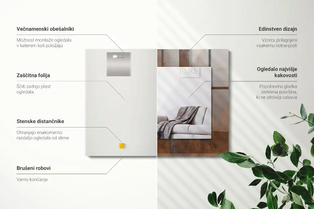 Specchio rettangolare con cornice stampata Metallo ruggine alla moda