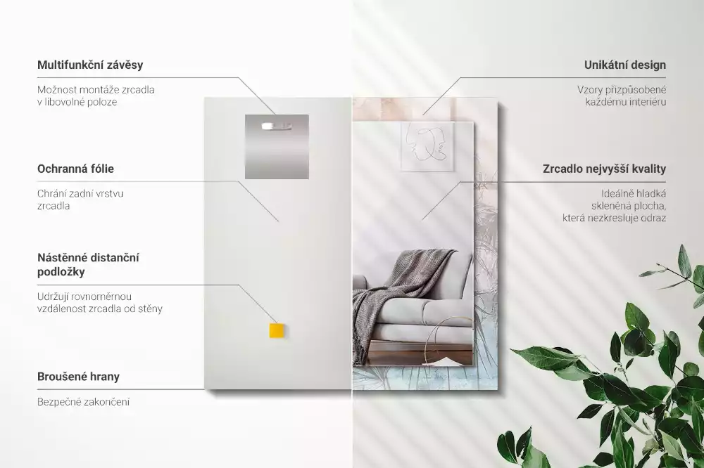 Specchio rettangolare con cornice stampata Piante pastello