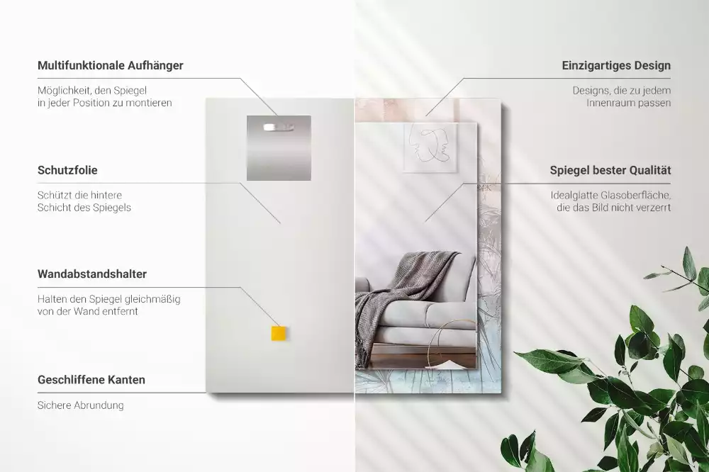 Specchio rettangolare con cornice stampata Piante pastello