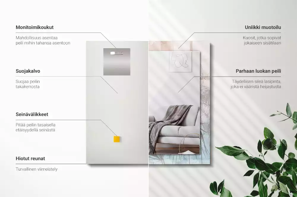 Specchio rettangolare con cornice stampata Piante pastello