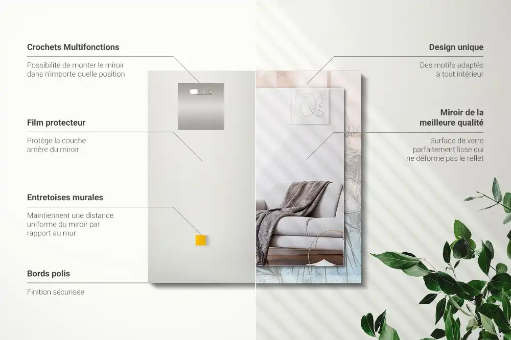 Specchio rettangolare con cornice stampata Piante pastello