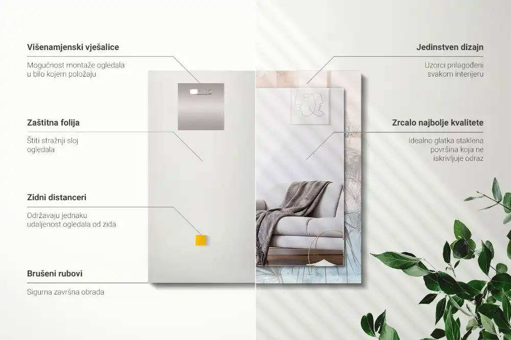 Specchio rettangolare con cornice stampata Piante pastello