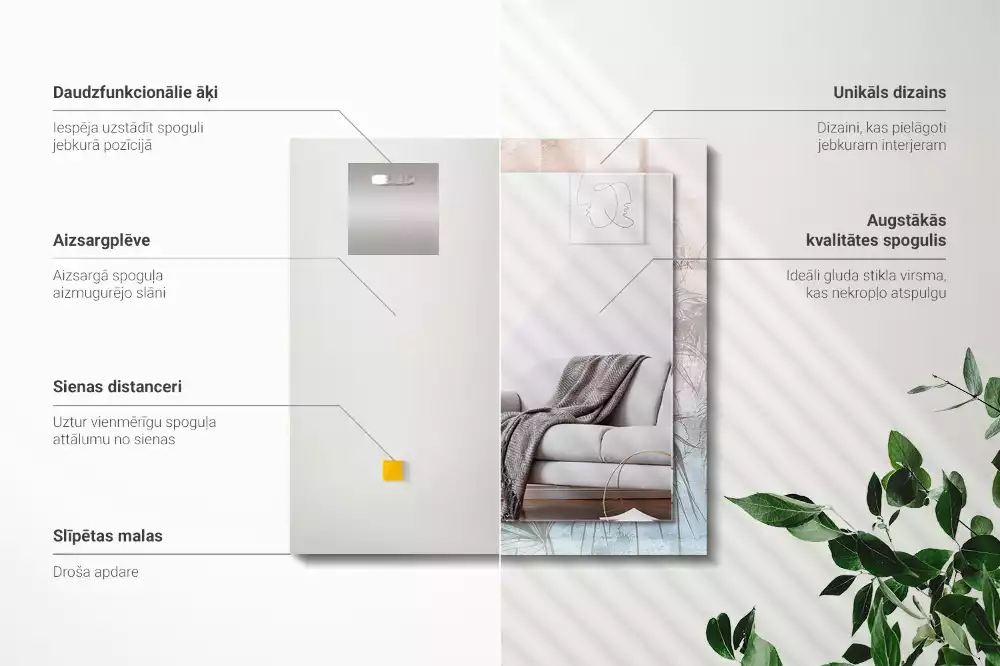 Specchio rettangolare con cornice stampata Piante pastello