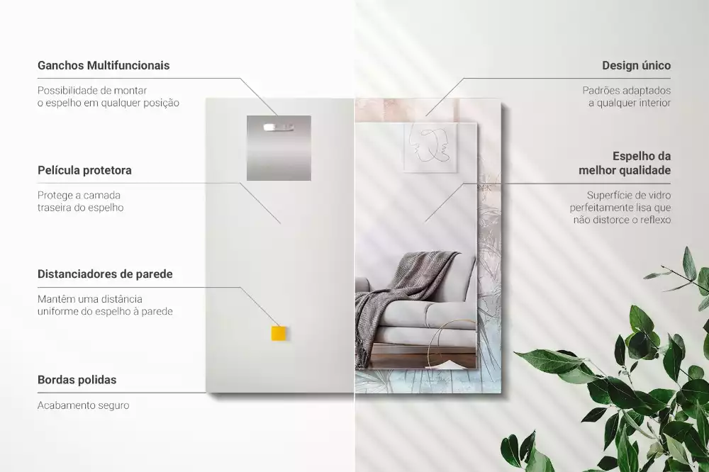 Specchio rettangolare con cornice stampata Piante pastello