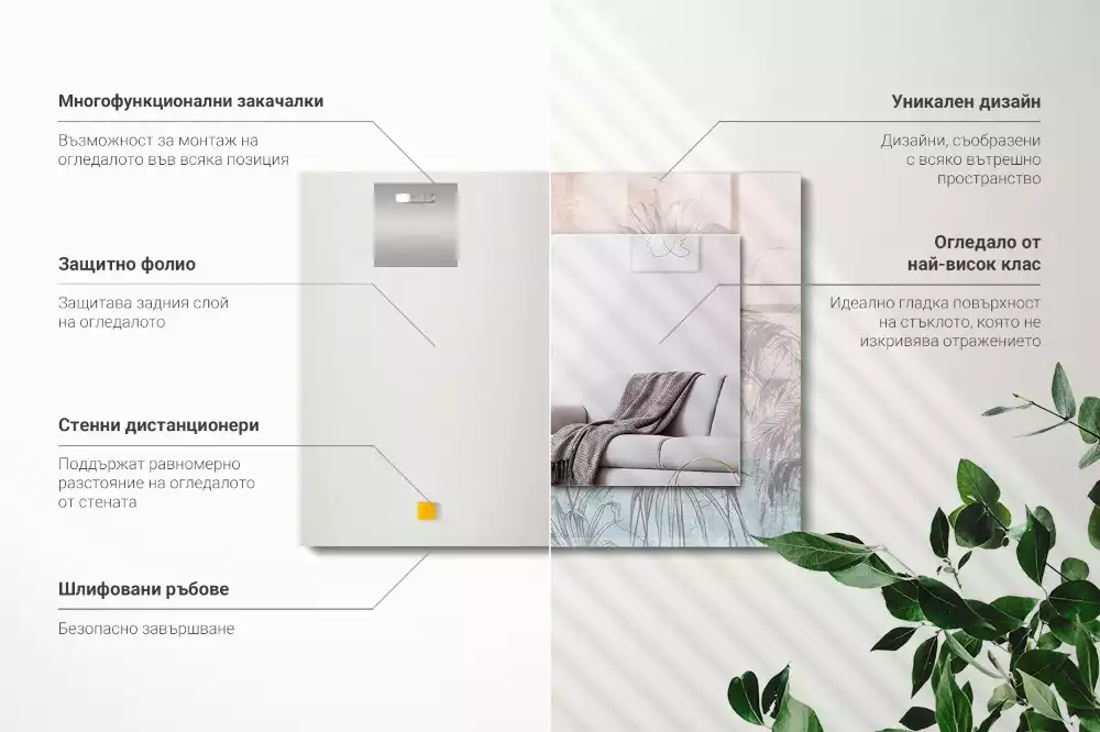 Specchio rettangolare con cornice stampata Piante pastello