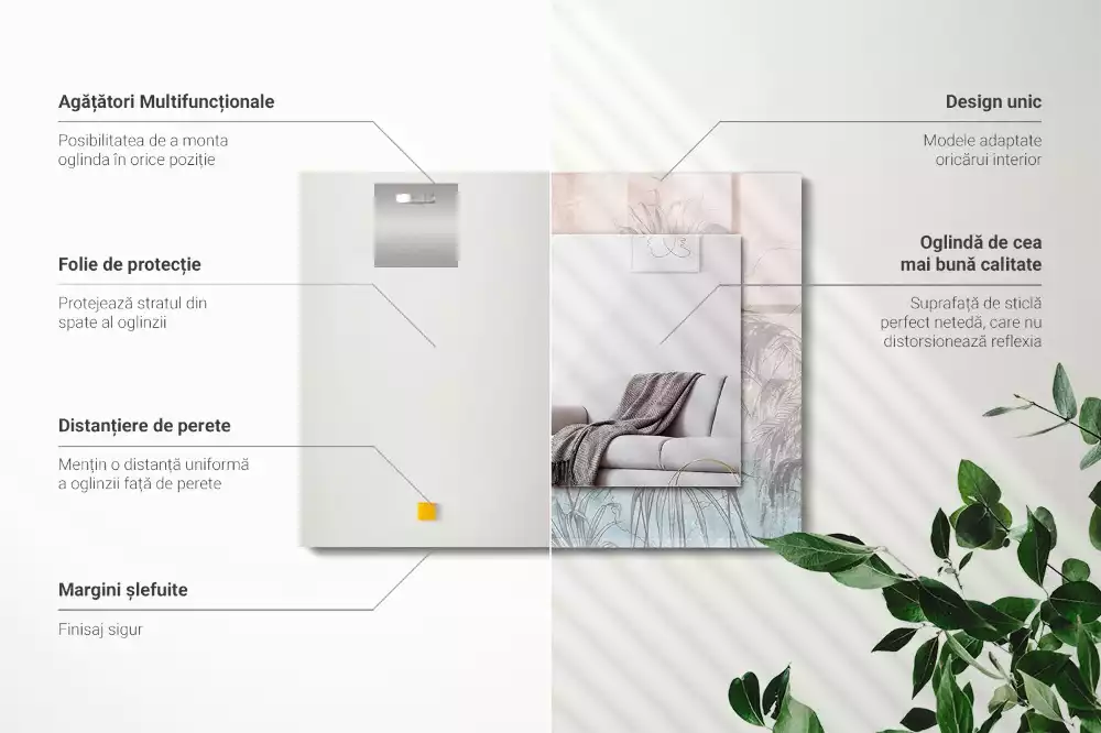 Specchio rettangolare con cornice stampata Piante pastello