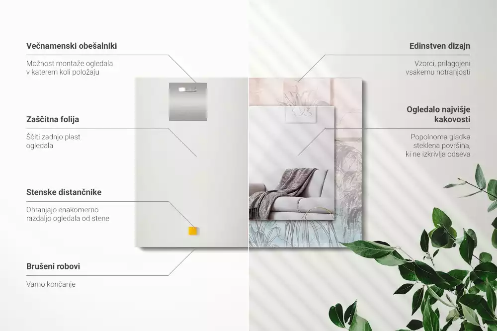 Specchio rettangolare con cornice stampata Piante pastello