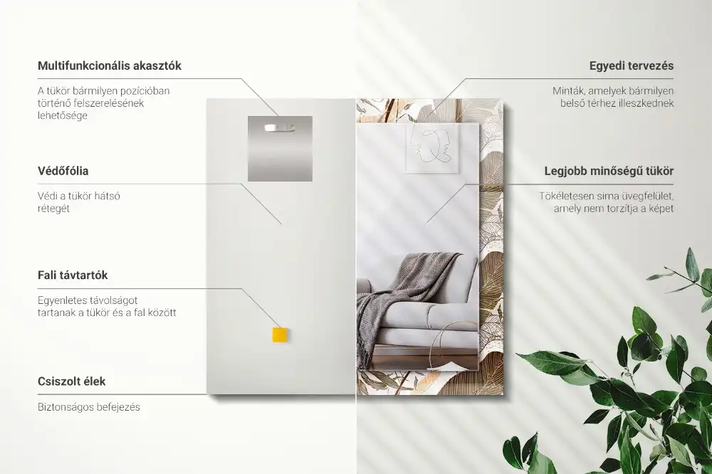 Specchio rettangolare stampato Foglie motivo tropicale