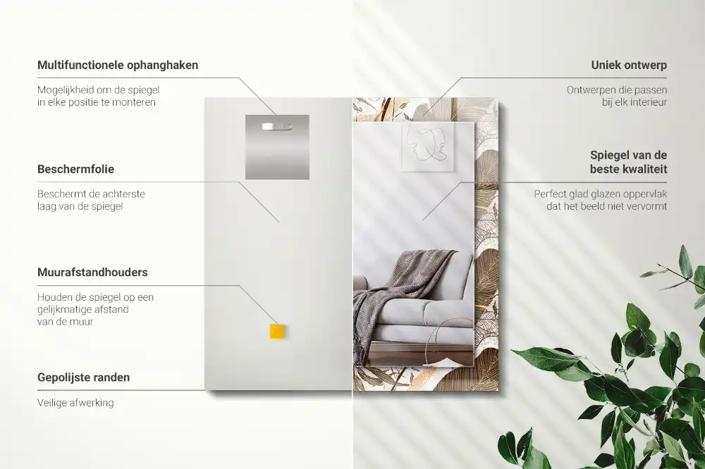 Specchio rettangolare stampato Foglie motivo tropicale