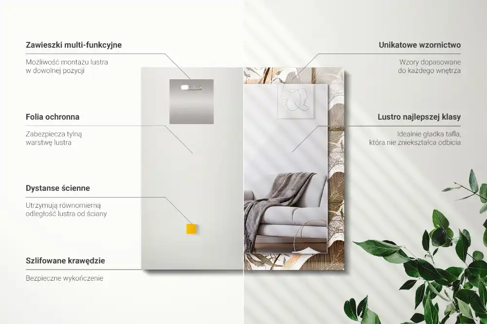 Specchio rettangolare stampato Foglie motivo tropicale