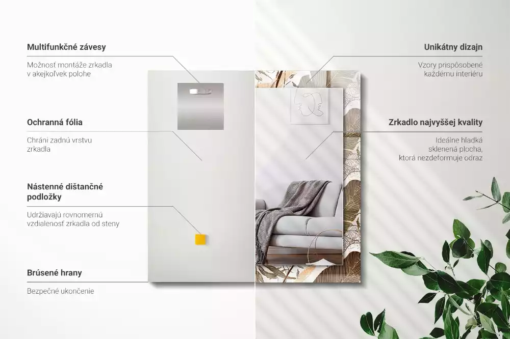 Specchio rettangolare stampato Foglie motivo tropicale