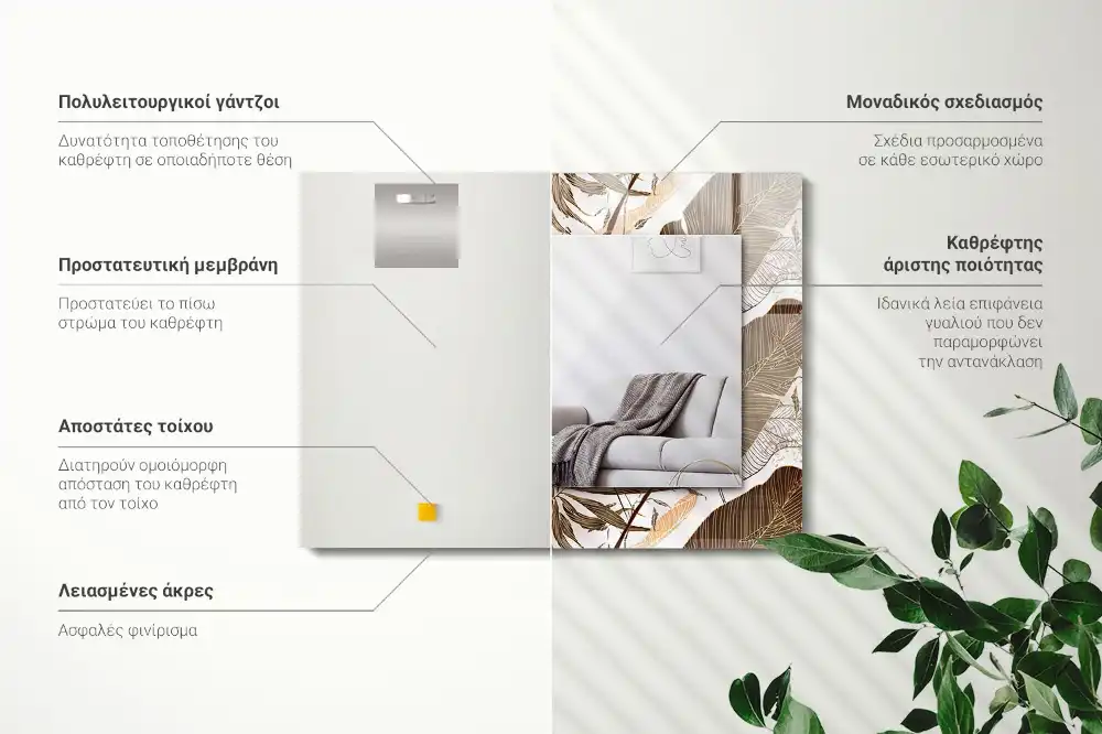 Specchio rettangolare stampato Foglie motivo tropicale