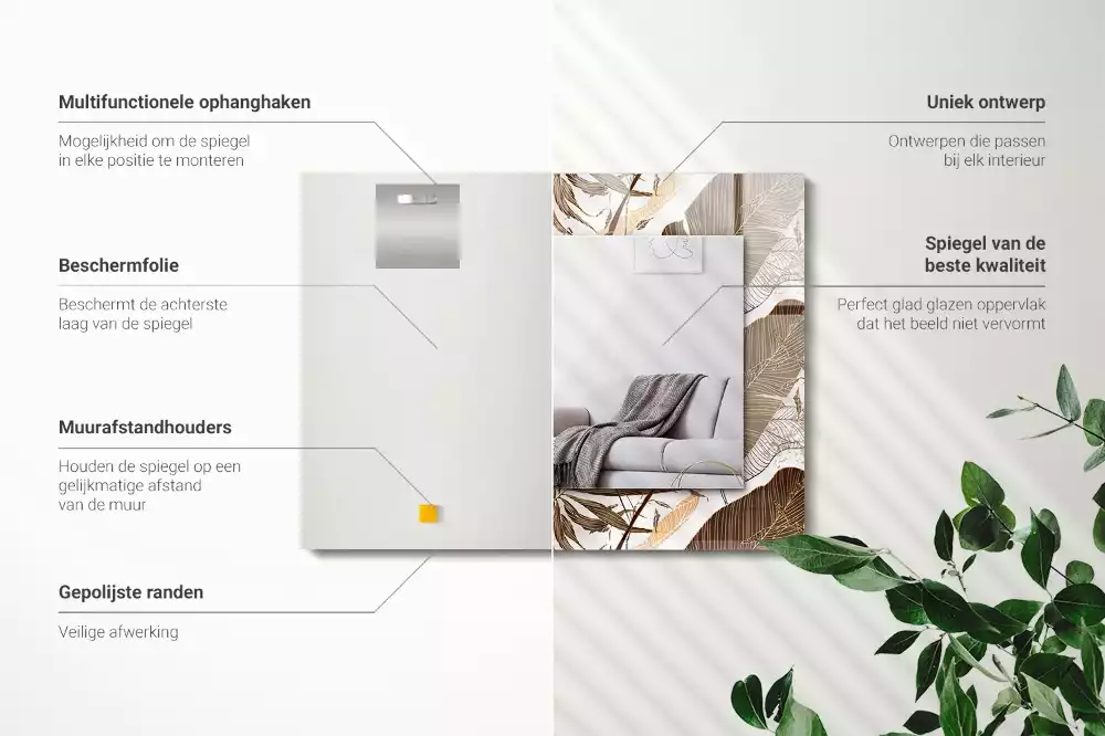 Specchio rettangolare stampato Foglie motivo tropicale