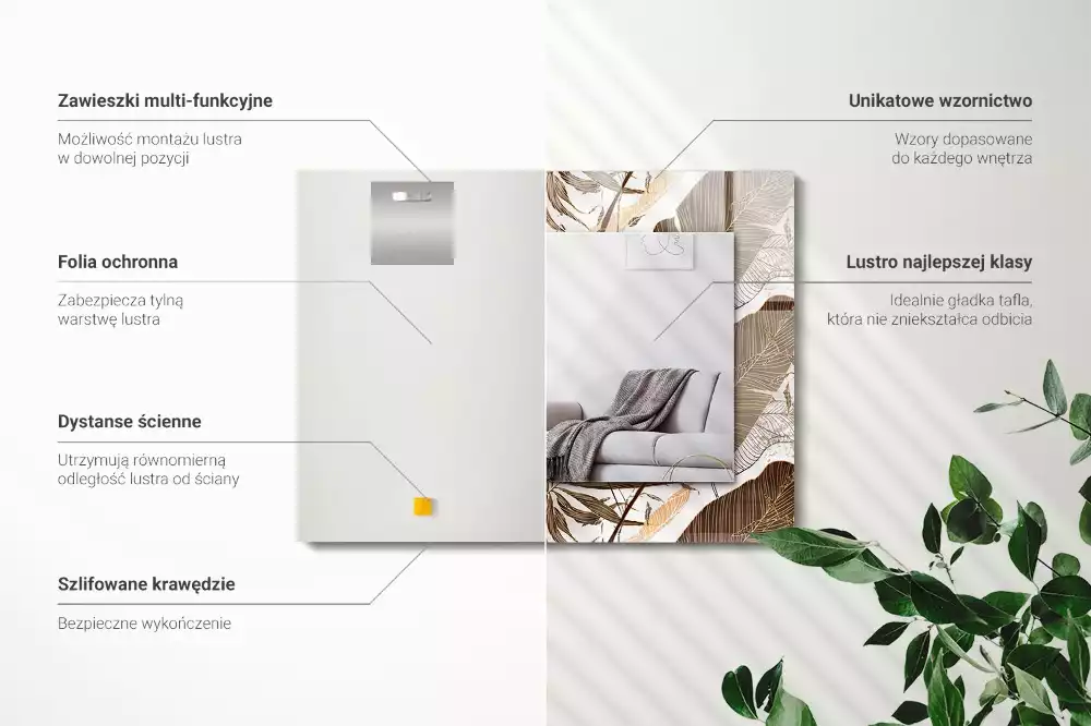 Specchio rettangolare stampato Foglie motivo tropicale