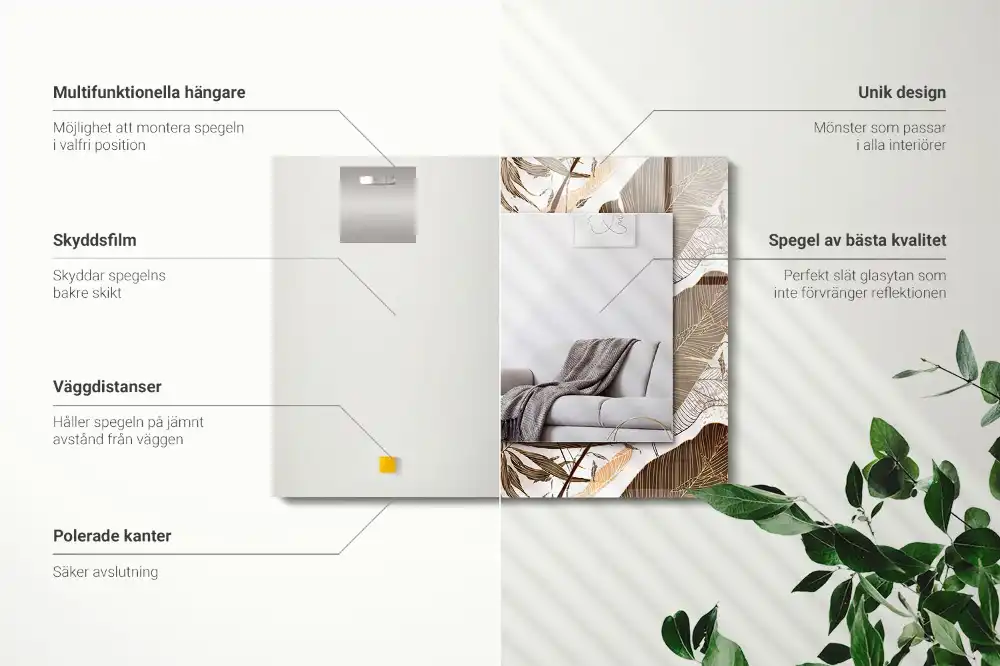 Specchio rettangolare stampato Foglie motivo tropicale