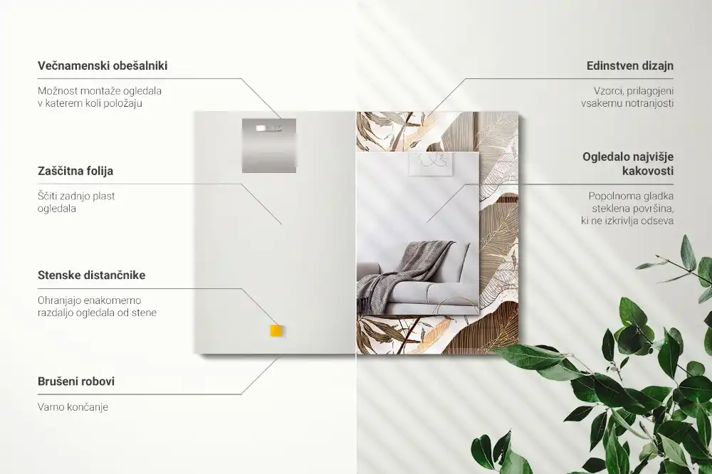 Specchio rettangolare stampato Foglie motivo tropicale