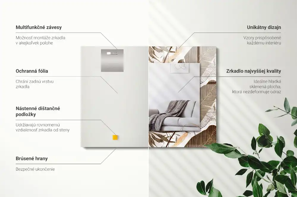 Specchio rettangolare stampato Foglie motivo tropicale