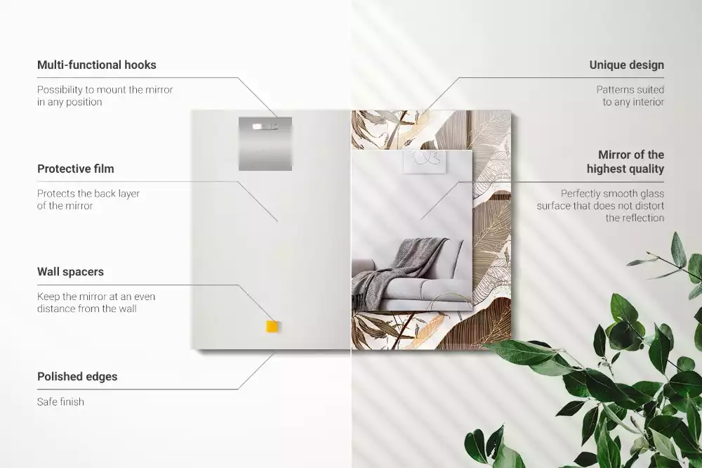 Specchio rettangolare stampato Foglie motivo tropicale