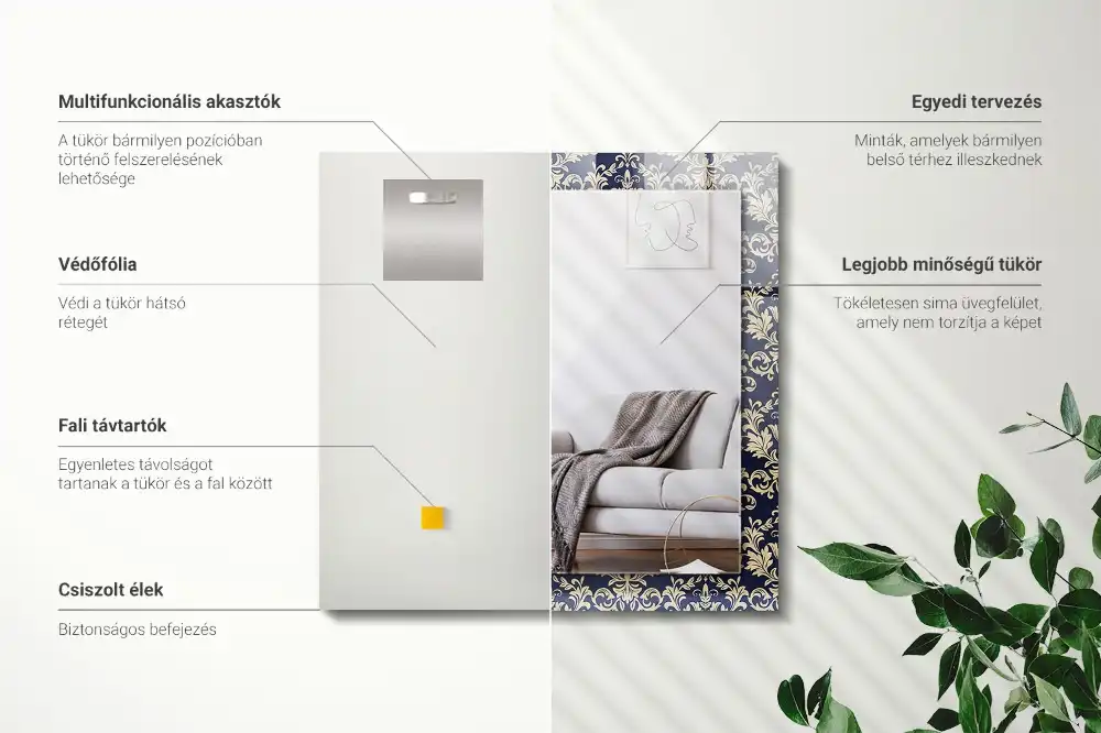 Specchio rettangolare stampato Carta da parati in stile vittoriano