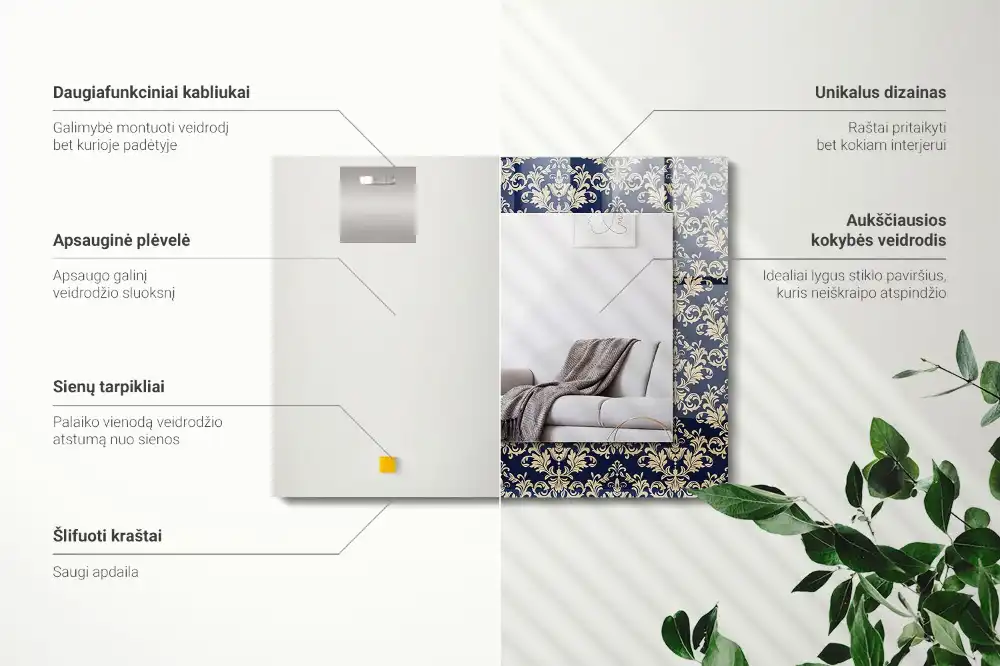 Specchio rettangolare stampato Carta da parati in stile vittoriano